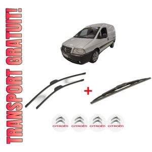 Set 3 stergatoare CITROEN JUMPY II Platform/Chassis din 2006 - 2016, pentru parbriz si luneta fata si spate auto, Bosch Twin, din cauciuc siliconat rezistent, 4 Stickere Auto CITROEN