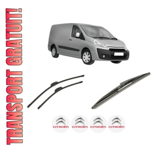 Set 3 stergatoare CITROEN JUMPY II Van din 2007-2016, pentru parbriz si luneta fata si spate auto, Bosch Twin-Aerotwin Retrofit, din cauciuc siliconat rezistent, 4 Stickere Auto CITROEN