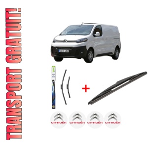 Set 3 stergatoare CITROEN JUMPY III Van (V_) din 2016 - 2022, pentru parbriz si luneta fata si spate auto, Valeo Silencio, din cauciuc siliconat rezistent, 4 Stickere Auto CITROEN