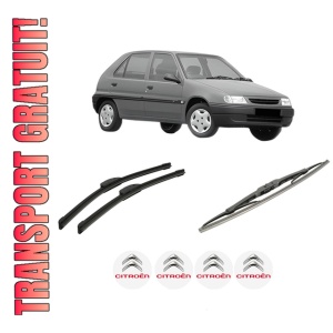 Set 3 stergatoare CITROEN SAXO (S0, S1) din 1996-2004, pentru parbriz si luneta fata si spate auto, Bosch Twin-Aerotwin Retrofit, din cauciuc siliconat rezistent, 4 Stickere Auto CITROEN