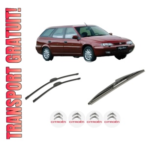 Set 3 stergatoare CITROEN XANTIA Estate Van (X2_) din 1997-2003, pentru parbriz si luneta fata si spate auto, Bosch Twin-Aerotwin Retrofit, din cauciuc siliconat rezistent, 4 Stickere Auto CITROEN