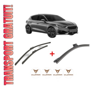 Set 3 stergatoare CUPRA LEON (KL1, KU1, KUG) din 2020, pentru parbriz si luneta fata si spate auto, Bosch Aerotwin, din cauciuc siliconat rezistent, 4 Stickere Auto CUPRA