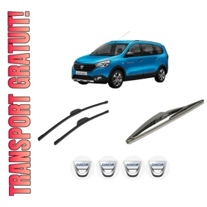 Set 3 stergatoare DACIA LODGY (JS_) din 2012-2019, pentru parbriz si luneta fata si spate auto, Bosch Twin-Aerotwin Retrofit, din cauciuc siliconat rezistent, 4 Stickere Auto DACIA