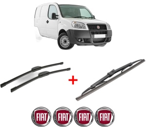 Set 3 stergatoare FIAT DOBLO Box Body/MPV (223_) din 2001 - 2010, pentru parbriz si luneta fata si spate auto, Bosch Twin, din cauciuc siliconat rezistent, 4 Stickere Auto FIAT v4128