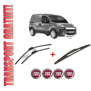 Set 3 stergatoare FIAT FIORINO MPV (225_) din 2007, pentru parbriz si luneta fata si spate auto, Bosch Twin, din cauciuc siliconat rezistent, 4 Stickere Auto FIAT