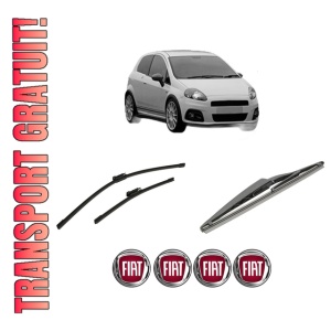 Set 3 stergatoare FIAT GRANDE PUNTO Van (199_) din 2006-2013, pentru parbriz si luneta fata si spate auto, Bosch Twin-Aerotwin Multi, din cauciuc siliconat rezistent, 4 Stickere Auto FIAT