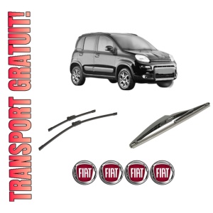 Set 3 stergatoare FIAT PANDA VAN (312_, 519_) din 2012-2020, pentru parbriz si luneta fata si spate auto, Bosch Twin-Aerotwin, din cauciuc siliconat rezistent, 4 Stickere Auto FIAT