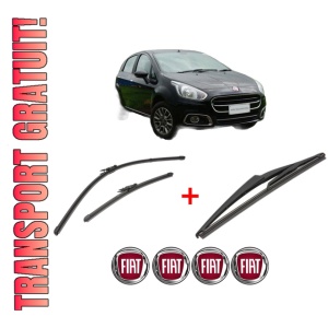 Set 3 stergatoare FIAT PUNTO EVO (199_) din 2008 - 2012, pentru parbriz si luneta fata si spate auto, Valeo Silencio, din cauciuc siliconat rezistent, 4 Stickere Auto FIAT