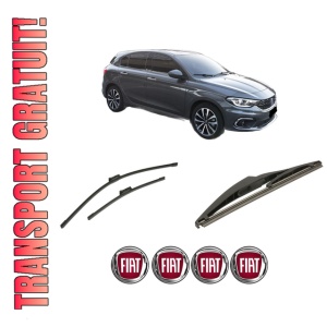 Set 3 stergatoare FIAT TIPO Hatchback (356_, 357_) din 2016-2022, pentru parbriz si luneta fata si spate auto, Bosch Twin-Aerotwin, din cauciuc siliconat rezistent, 4 Stickere Auto FIAT