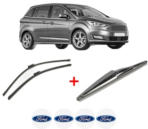 Set 3 stergatoare FORD C-MAX II Van din 2010 - 2019, pentru parbriz si luneta fata si spate auto, Bosch Twin, din cauciuc siliconat rezistent, 4 Stickere Auto FORD v8873