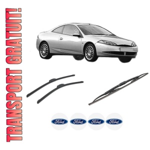Set 3 stergatoare FORD COUGAR (EC_) din 1998-2001, pentru parbriz si luneta fata si spate auto, Bosch Twin-Aerotwin Retrofit, din cauciuc siliconat rezistent, 4 Stickere Auto FORD