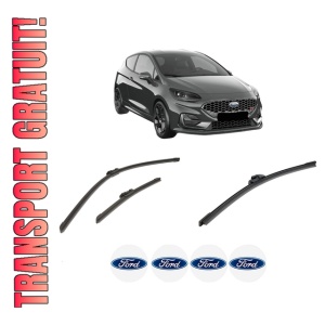 Set 3 stergatoare FORD FIESTA VII (HJ, HF) din 2017-2022, pentru parbriz si luneta fata si spate auto, Bosch Aerotwin-Aerotwin, din cauciuc siliconat rezistent, 4 Stickere Auto FORD