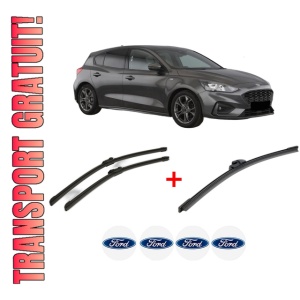 Set 3 stergatoare FORD FOCUS IV (HN) din 2018, pentru parbriz si luneta fata si spate auto, Bosch Aerotwin, din cauciuc siliconat rezistent, 4 Stickere Auto FORD