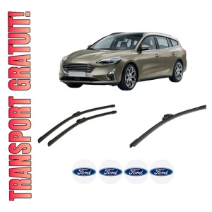 Set 3 stergatoare FORD FOCUS IV Turnier (HP) din 2018-2020, pentru parbriz si luneta fata si spate auto, Bosch Aerotwin-Aerotwin, din cauciuc siliconat rezistent, 4 Stickere Auto FORD