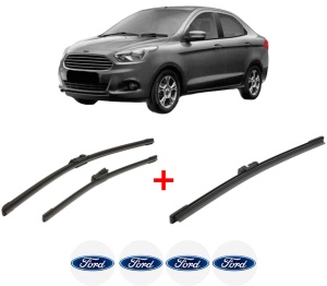 Set 3 stergatoare FORD KA+ III Saloon (TK, FK) din 2016, pentru parbriz si luneta fata si spate auto, Bosch Aerotwin, din cauciuc siliconat rezistent, 4 Stickere Auto FORD v6953
