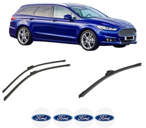 Set 3 stergatoare FORD MONDEO V Turnier (CF) din 2014-2019, pentru parbriz si luneta fata si spate auto, Bosch Aerotwin-Aerotwin, din cauciuc siliconat rezistent, 4 Stickere Auto FORD - Img 2