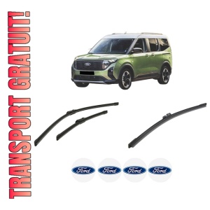 Set 3 stergatoare FORD TOURNEO COURIER V769 MPV (N1P) din 2023, pentru parbriz si luneta fata si spate auto, Bosch Aerotwin-Aerotwin, din cauciuc siliconat rezistent, 4 Stickere Auto FORD