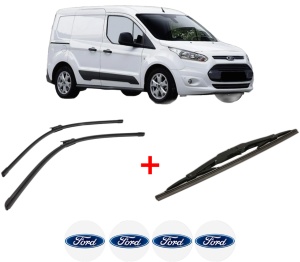 Set 3 stergatoare FORD TRANSIT CONNECT MPV din 2013, pentru parbriz si luneta fata si spate auto, Bosch Twin, din cauciuc siliconat rezistent, 4 Stickere Auto FORD v10493