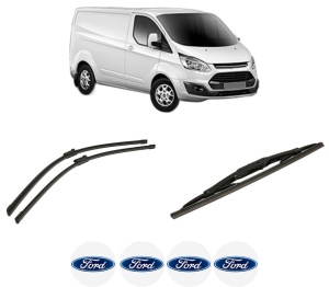 Set 3 stergatoare FORD TRANSIT CUSTOM V362 Van (FY, FZ) din 2012-2023, pentru parbriz si luneta fata si spate auto, Bosch Twin-Aerotwin, din cauciuc siliconat rezistent, 4 Stickere Auto FORD - Img 2