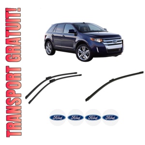 Set 3 stergatoare FORD USA EDGE din 2015-2018, pentru parbriz si luneta fata si spate auto, Bosch Aerotwin-Aerotwin Multi, din cauciuc siliconat rezistent, 4 Stickere Auto FORD USA