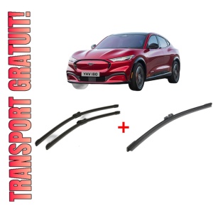 Set 3 stergatoare FORD USA MUSTANG MACH-E (CGW) din 2020, pentru parbriz si luneta fata si spate auto, Bosch Aerotwin, din cauciuc siliconat rezistent, 4 Stickere Auto FORD USA