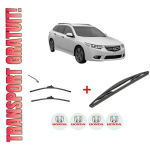 Set 3 stergatoare HONDA ACCORD VII Tourer (CM, CN) din 2003 - 2008, pentru parbriz si luneta fata si spate auto, Valeo Silencio, din cauciuc siliconat rezistent, 4 Stickere Auto HONDA