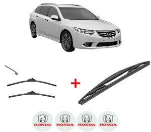 Set 3 stergatoare HONDA ACCORD VII Tourer (CM, CN) din 2003 - 2008, pentru parbriz si luneta fata si spate auto, Valeo Silencio, din cauciuc siliconat rezistent, 4 Stickere Auto HONDA v13972