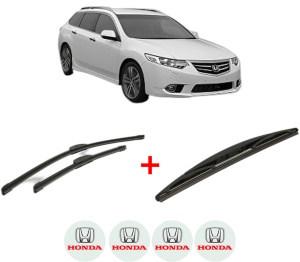 Set 3 stergatoare HONDA ACCORD VII Tourer (CM, CN) din 2003 - 2008, pentru parbriz si luneta fata si spate auto, Bosch Twin, din cauciuc siliconat rezistent, 4 Stickere Auto HONDA v5813