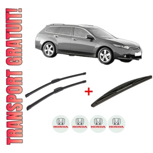 Set 3 stergatoare HONDA ACCORD VIII Estate (CW) din 2008 - 2015, pentru parbriz si luneta fata si spate auto, Bosch Twin, din cauciuc siliconat rezistent, 4 Stickere Auto HONDA