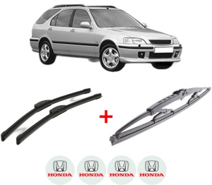 Set 3 stergatoare HONDA CIVIC VI Aerodeck (MB, MC) din 1998 - 2001, pentru parbriz si luneta fata si spate auto, Bosch Twin, din cauciuc siliconat rezistent, 4 Stickere Auto HONDA v11687