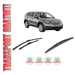 Set 3 stergatoare HONDA CR-V IV (RM_) din 2012-2015, pentru parbriz si luneta fata si spate auto, Bosch Twin-Aerotwin Retrofit, din cauciuc siliconat rezistent, 4 Stickere Auto HONDA