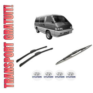 Set 3 stergatoare HYUNDAI GRACE Bus din 1998-2001, pentru parbriz si luneta fata si spate auto, Bosch Twin-Aerotwin Retrofit, din cauciuc siliconat rezistent, 4 Stickere Auto HYUNDAI