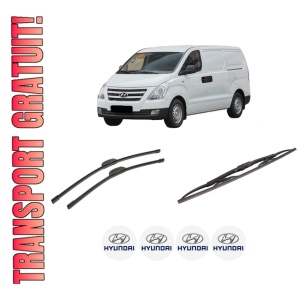 Set 3 stergatoare HYUNDAI H-1 Cargo (TQ) din 2008-2009, pentru parbriz si luneta fata si spate auto, Bosch Twin-Aerotwin Retrofit, din cauciuc siliconat rezistent, 4 Stickere Auto HYUNDAI