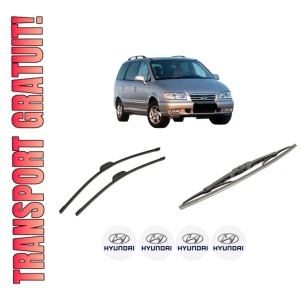 Set 3 stergatoare HYUNDAI HIGHWAY VAN din 2000-2004, pentru parbriz si luneta fata si spate auto, Bosch Twin-Aerotwin Retrofit, din cauciuc siliconat rezistent, 4 Stickere Auto HYUNDAI