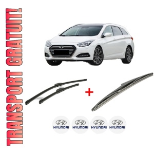 Set 3 stergatoare HYUNDAI i40 I Kombi Van (VF) din 2015 - 2019, pentru parbriz si luneta fata si spate auto, Bosch Twin, din cauciuc siliconat rezistent, 4 Stickere Auto HYUNDAI