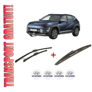 Set 3 stergatoare HYUNDAI KONA (SX2) din 2023, pentru parbriz si luneta fata si spate auto, Bosch Twin, din cauciuc siliconat rezistent, 4 Stickere Auto HYUNDAI