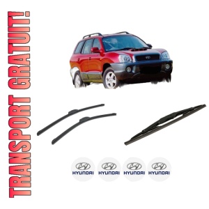 Set 3 stergatoare HYUNDAI SANTA FÉ I (SM) din 2001-2006, pentru parbriz si luneta fata si spate auto, Bosch Twin-Aerotwin Retrofit, din cauciuc siliconat rezistent, 4 Stickere Auto HYUNDAI