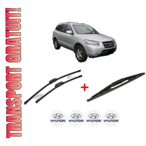Set 3 stergatoare HYUNDAI SANTA FÉ II (CM) din 2006 - 2012, pentru parbriz si luneta fata si spate auto, Bosch Twin, din cauciuc siliconat rezistent, 4 Stickere Auto HYUNDAI