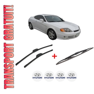 Set 3 stergatoare HYUNDAI TIBURON Coupe din 1996 - 2001, pentru parbriz si luneta fata si spate auto, Bosch Twin, din cauciuc siliconat rezistent, 4 Stickere Auto HYUNDAI