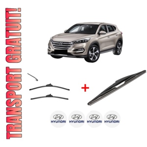 Set 3 stergatoare HYUNDAI TUCSON SUV Van (TLE) din 2015 - 2020, pentru parbriz si luneta fata si spate auto, Valeo Silencio, din cauciuc siliconat rezistent, 4 Stickere Auto HYUNDAI
