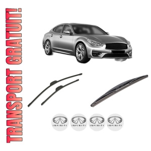 Set 3 stergatoare INFINITI Q70 (Y51) din 2013-2014, pentru parbriz si luneta fata si spate auto, Bosch Twin-Aerotwin Retrofit, din cauciuc siliconat rezistent, 4 Stickere Auto INFINITI