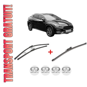Set 3 stergatoare INFINITI QX30 din 2016, pentru parbriz si luneta fata si spate auto, Valeo Silencio Xtrm, din cauciuc siliconat rezistent, 4 Stickere Auto INFINITI
