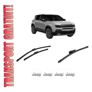 Set 3 stergatoare JEEP AVENGER (J2) din 2022-2024, pentru parbriz si luneta fata si spate auto, Bosch Aerotwin-Aerotwin, din cauciuc siliconat rezistent, 4 Stickere Auto JEEP
