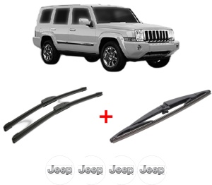 Set 3 stergatoare JEEP COMMANDER VAN (XH) din 2005 - 2010, pentru parbriz si luneta fata si spate auto, Bosch Twin, din cauciuc siliconat rezistent, 4 Stickere Auto JEEP v4673