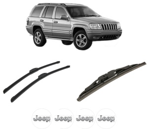 Set 3 stergatoare JEEP GRAND CHEROKEE II (WJ, WG) din 1998-2005, pentru parbriz si luneta fata si spate auto, Bosch Twin-Aerotwin Retrofit, din cauciuc siliconat rezistent, 4 Stickere Auto JEEP - Img 2