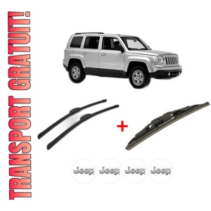 Set 3 stergatoare JEEP PATRIOT (MK74) din 2007 - 2017, pentru parbriz si luneta fata si spate auto, Bosch Twin, din cauciuc siliconat rezistent, 4 Stickere Auto JEEP