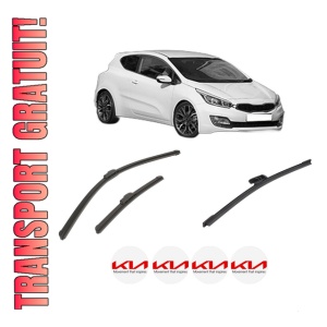 Set 3 stergatoare KIA PRO CEE'D (JD) din 2013-2018, pentru parbriz si luneta fata si spate auto, Bosch Aerotwin-Aerotwin Retrofit, din cauciuc siliconat rezistent, 4 Stickere Auto KIA