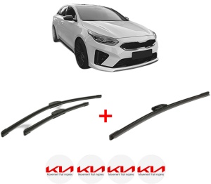 Set 3 stergatoare KIA PROCEED (CD) din 2018 - 2020, pentru parbriz si luneta fata si spate auto, Bosch Aerotwin, din cauciuc siliconat rezistent, 4 Stickere Auto KIA v2928