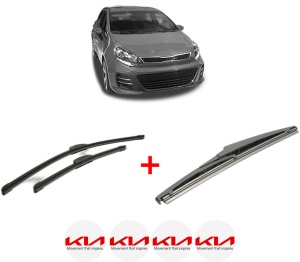 Set 3 stergatoare KIA RIO III Hatchback Van (UB) din 2011 - 2017, pentru parbriz si luneta fata si spate auto, Bosch Twin, din cauciuc siliconat rezistent, 4 Stickere Auto KIA v4733