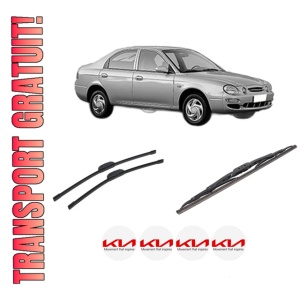 Set 3 stergatoare KIA SHUMA Saloon (FB) din 1997-2001, pentru parbriz si luneta fata si spate auto, Bosch Twin-Aerotwin Retrofit, din cauciuc siliconat rezistent, 4 Stickere Auto KIA